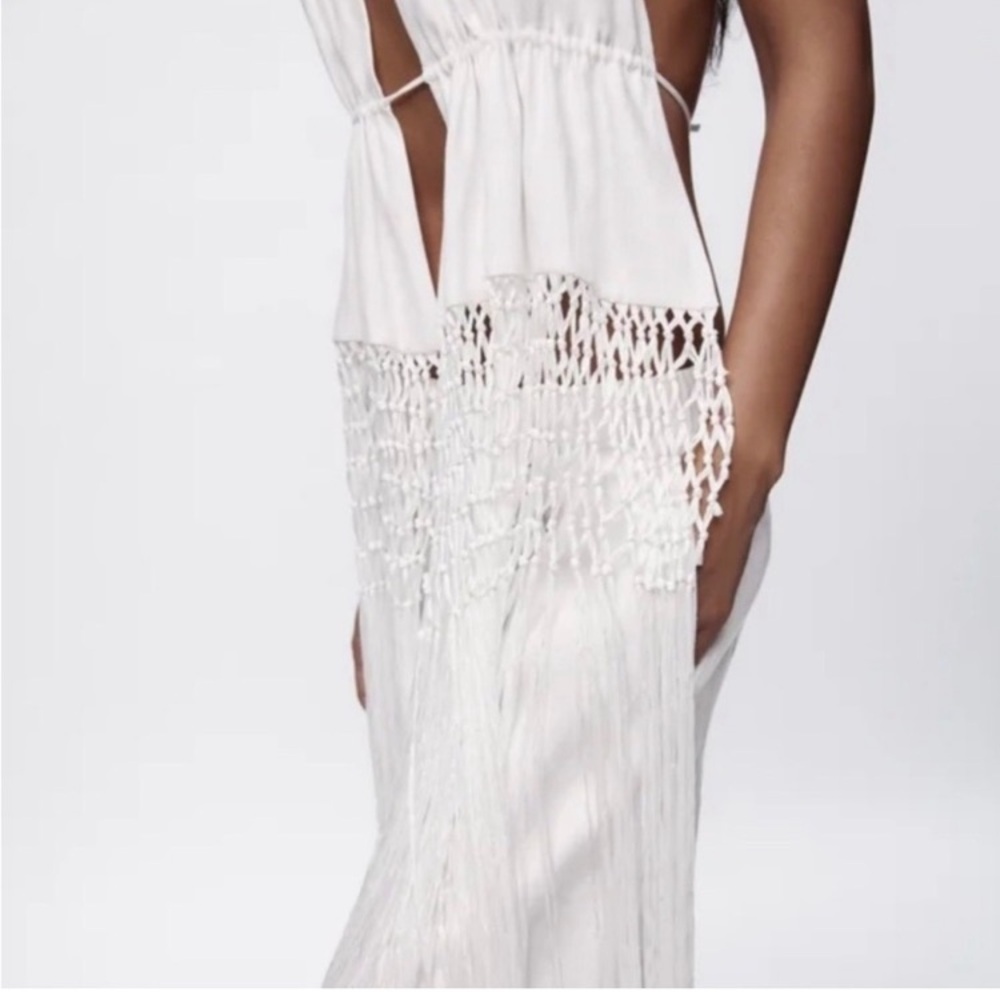 ZARA White Linen Macrame Eonen Backless Halter Top NWT - Picture 9 of 16